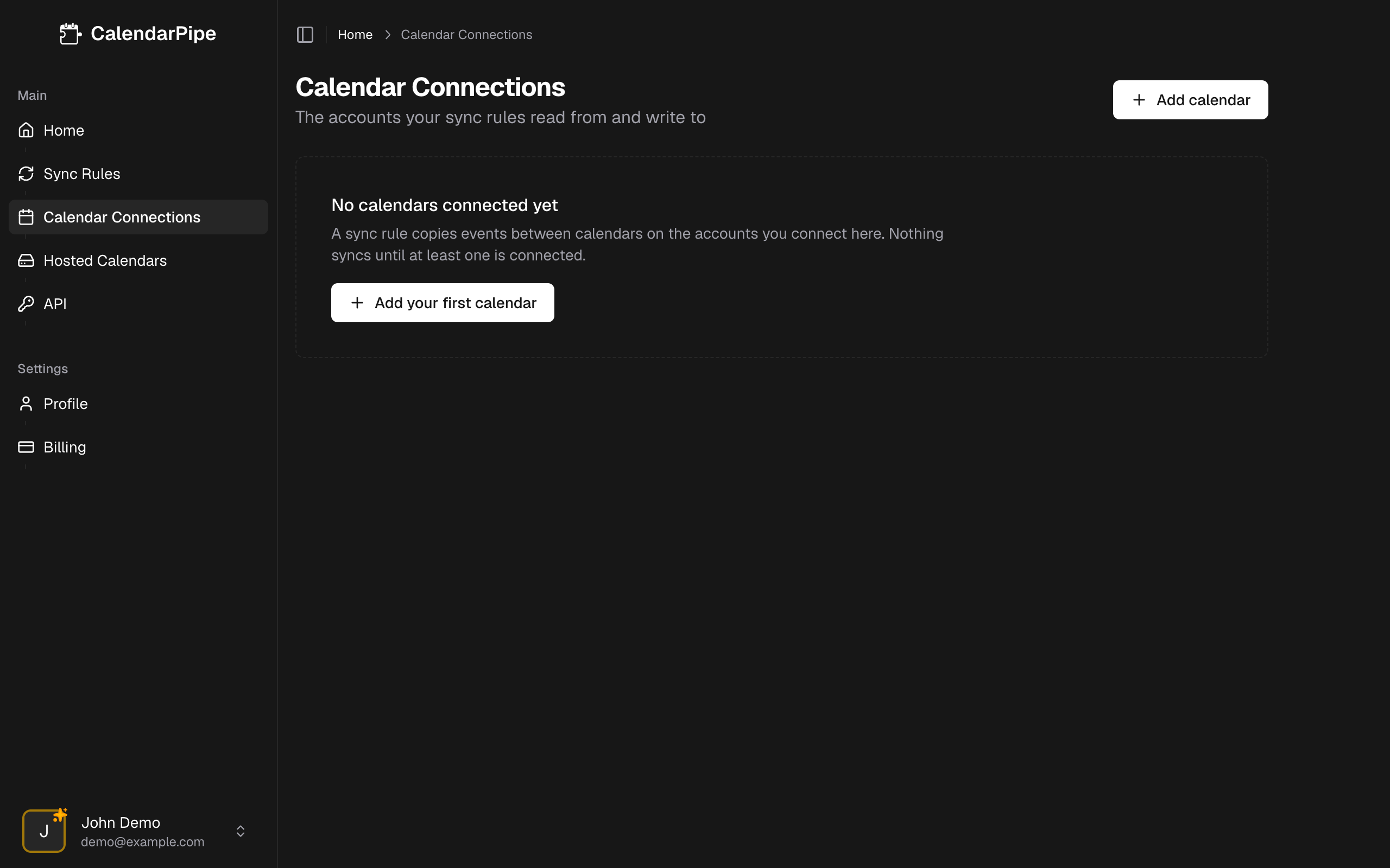 Calendar Connections before anything is connected