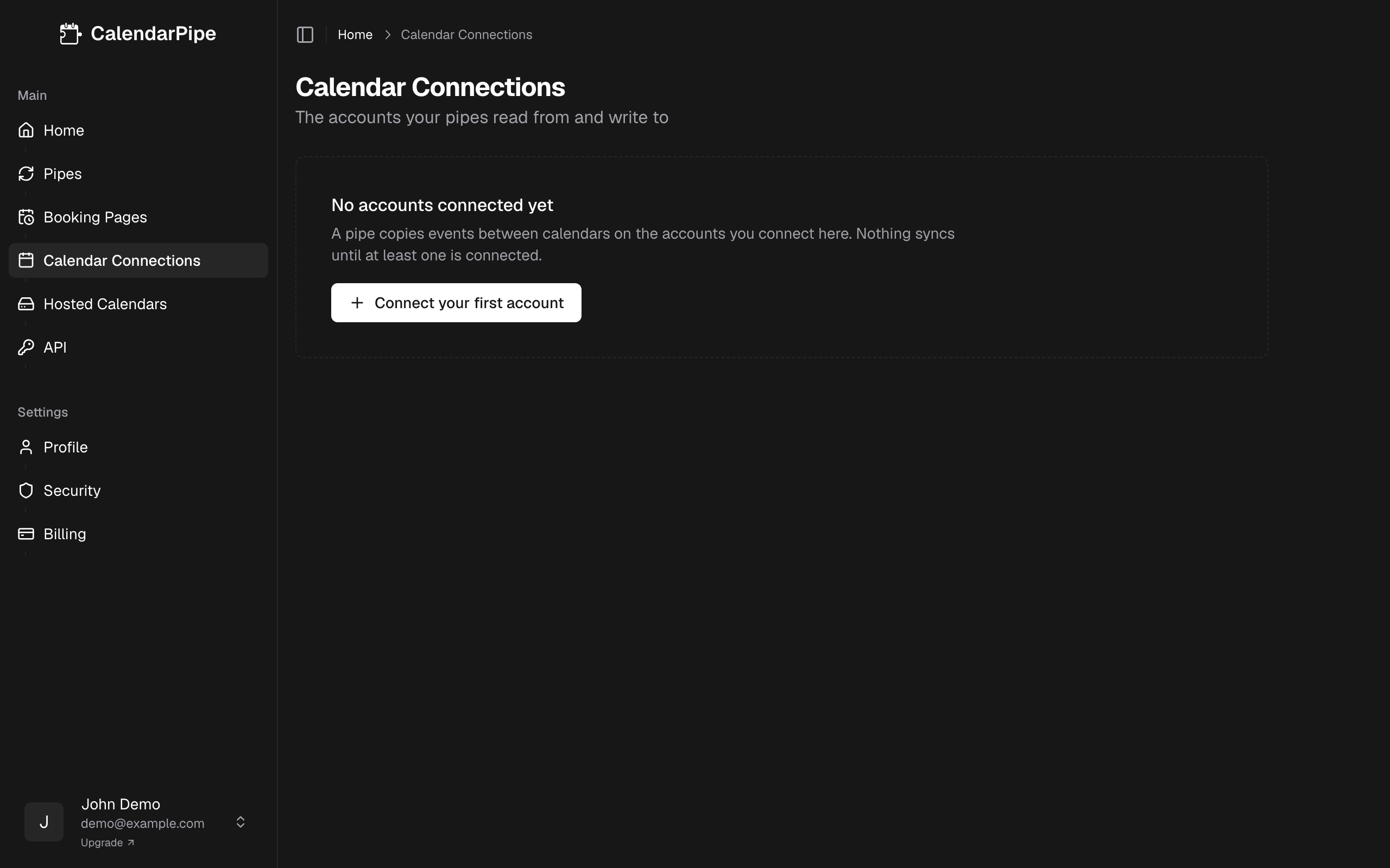 Calendar Connections before anything is connected