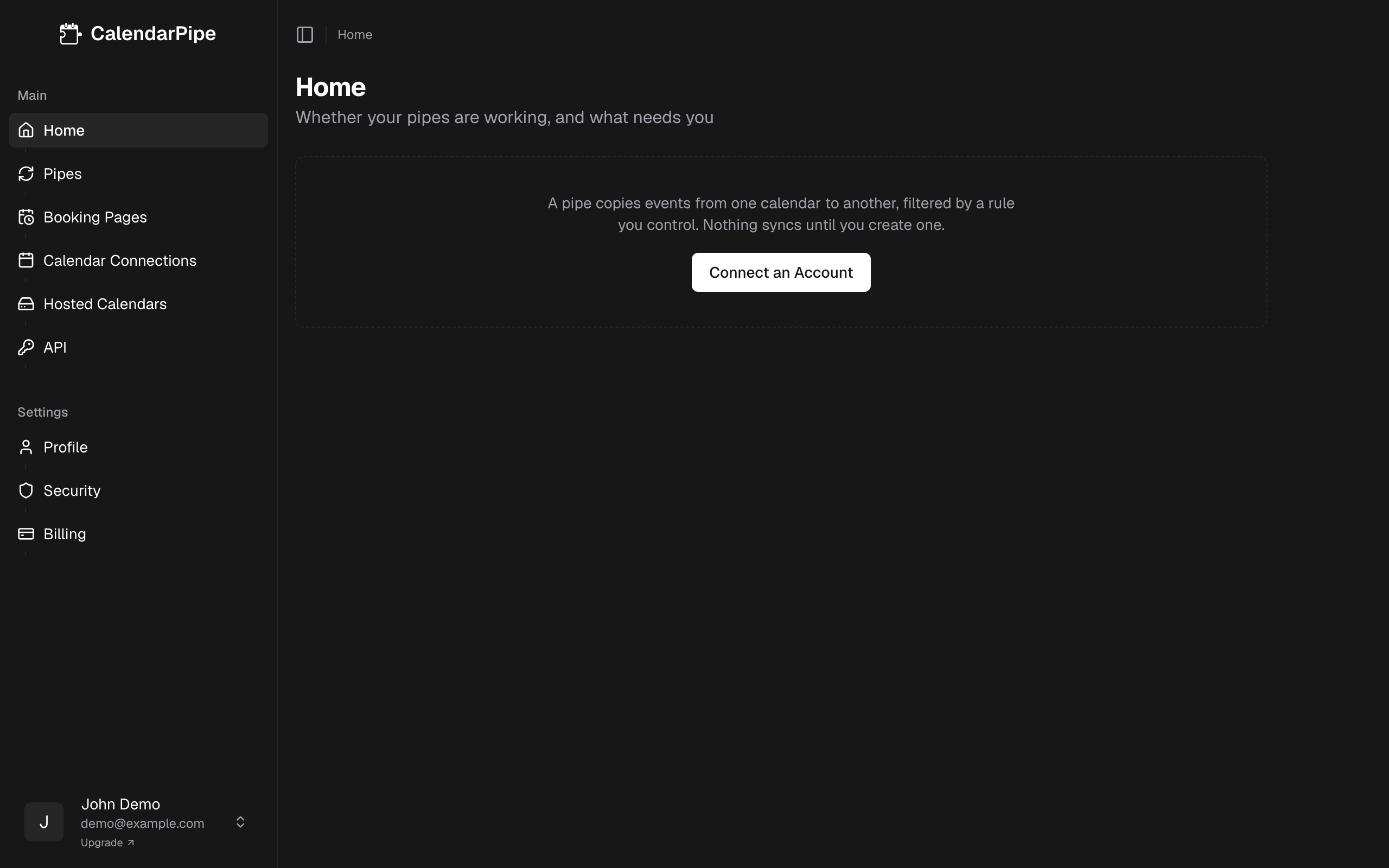 Dashboard after first login