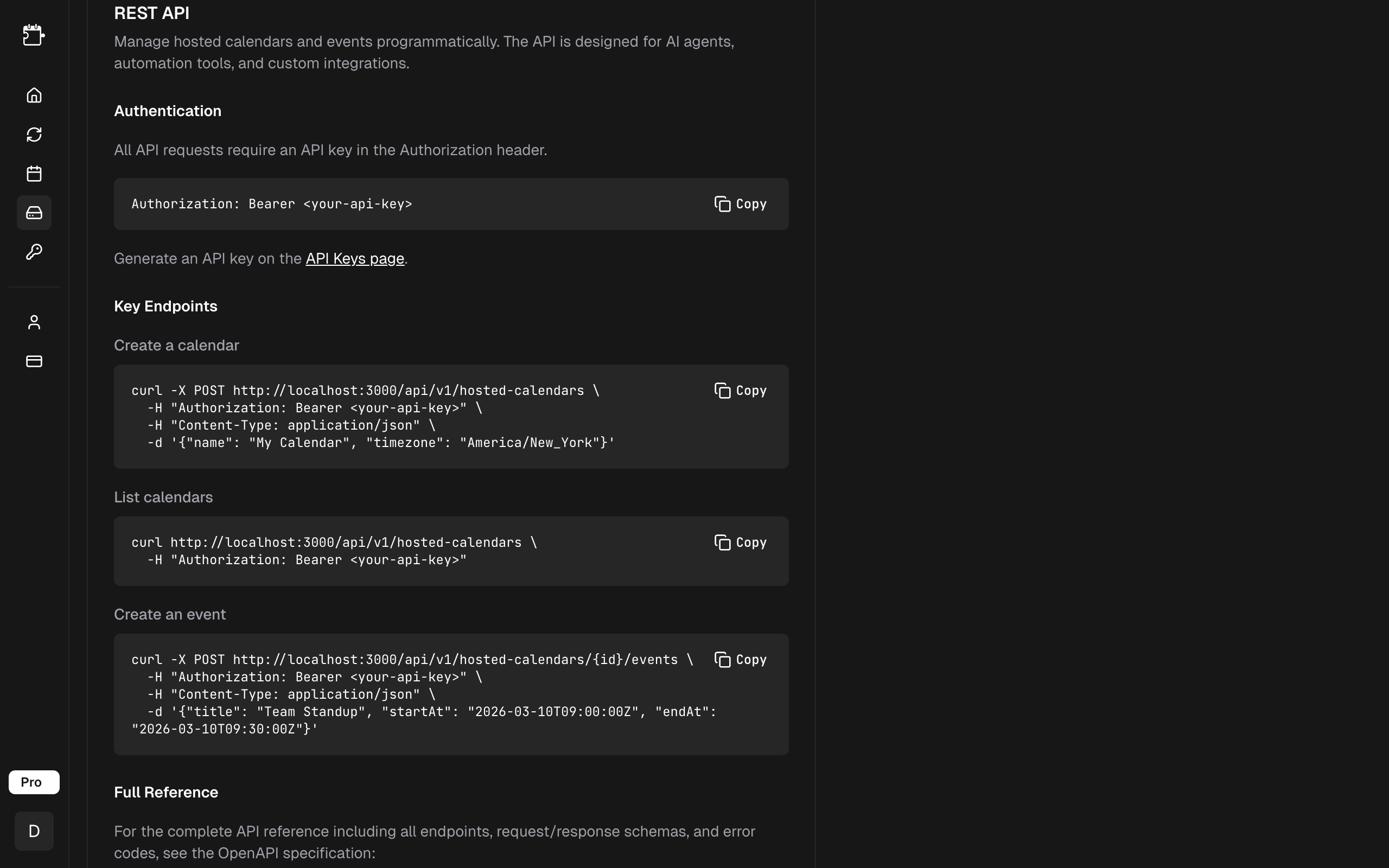 Create hosted calendar form
