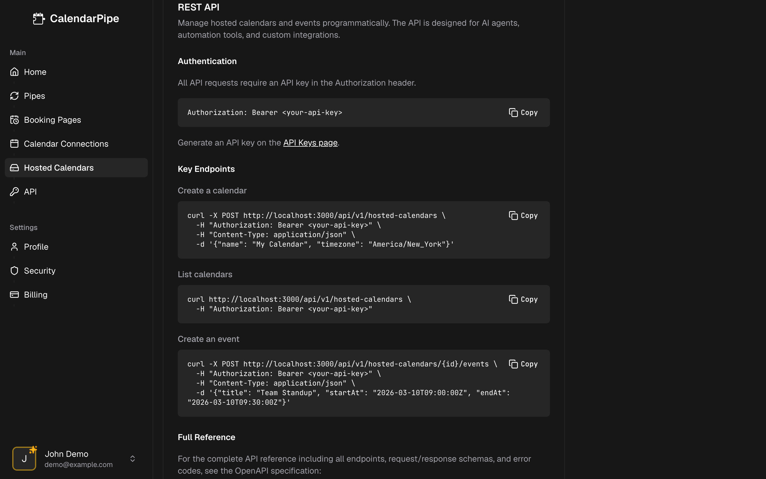 Create hosted calendar form