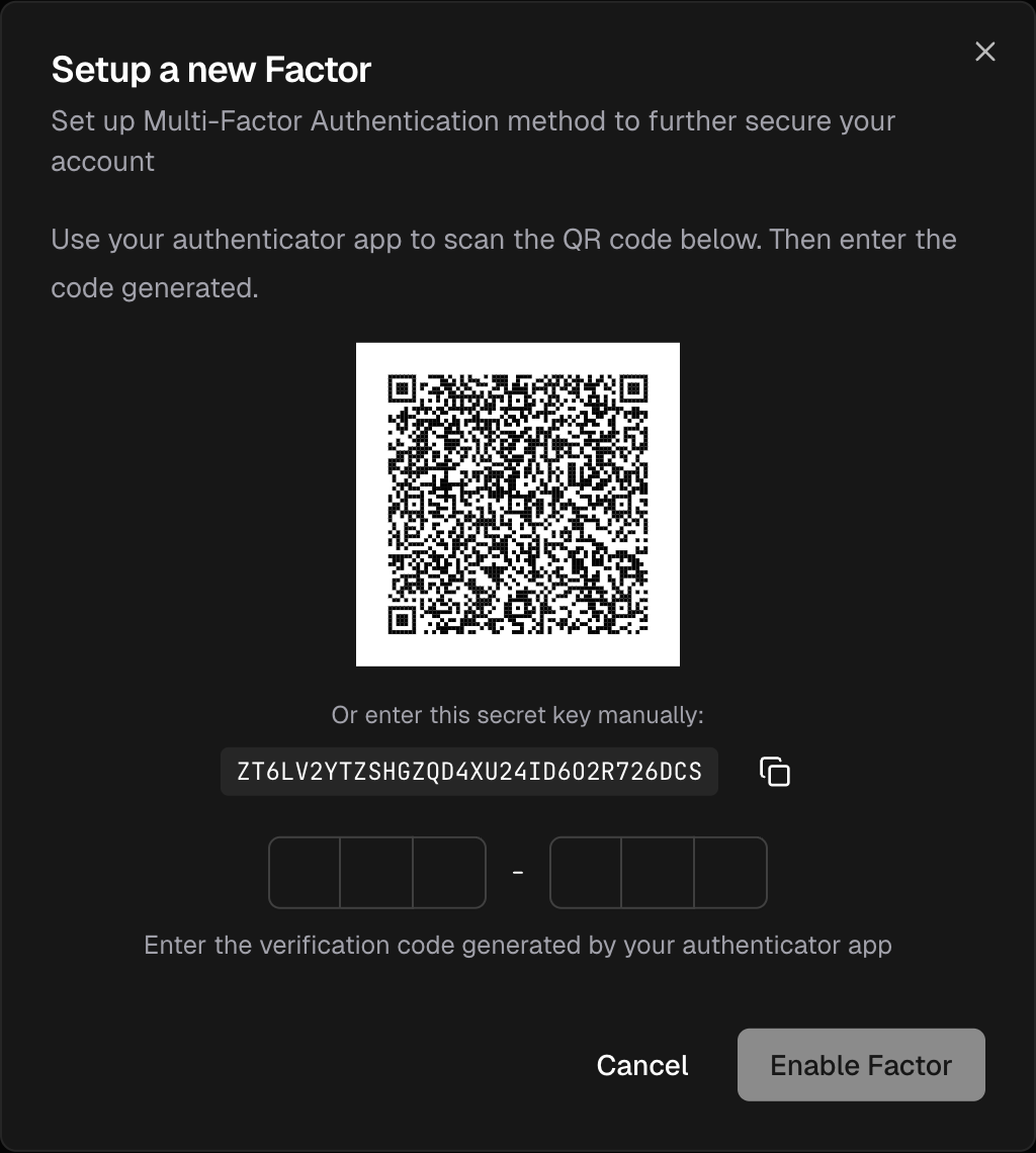 MFA QR code enrollment dialog