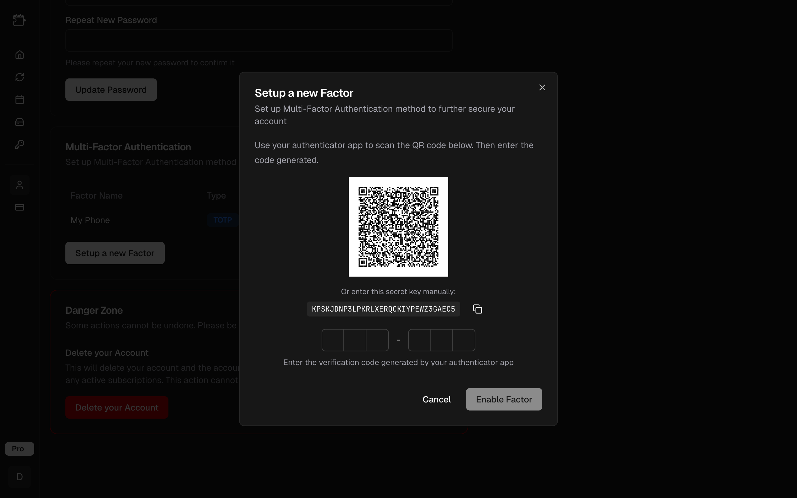 MFA QR code enrollment dialog
