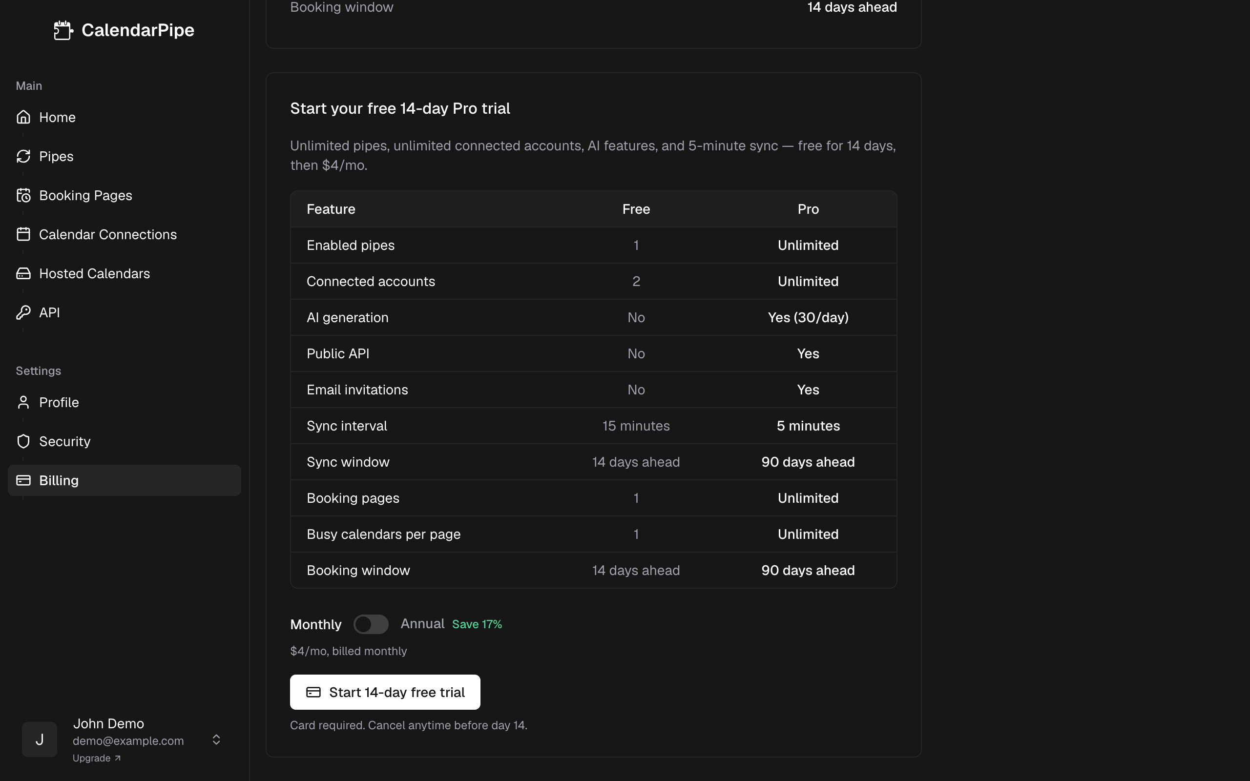 Plan comparison in the app