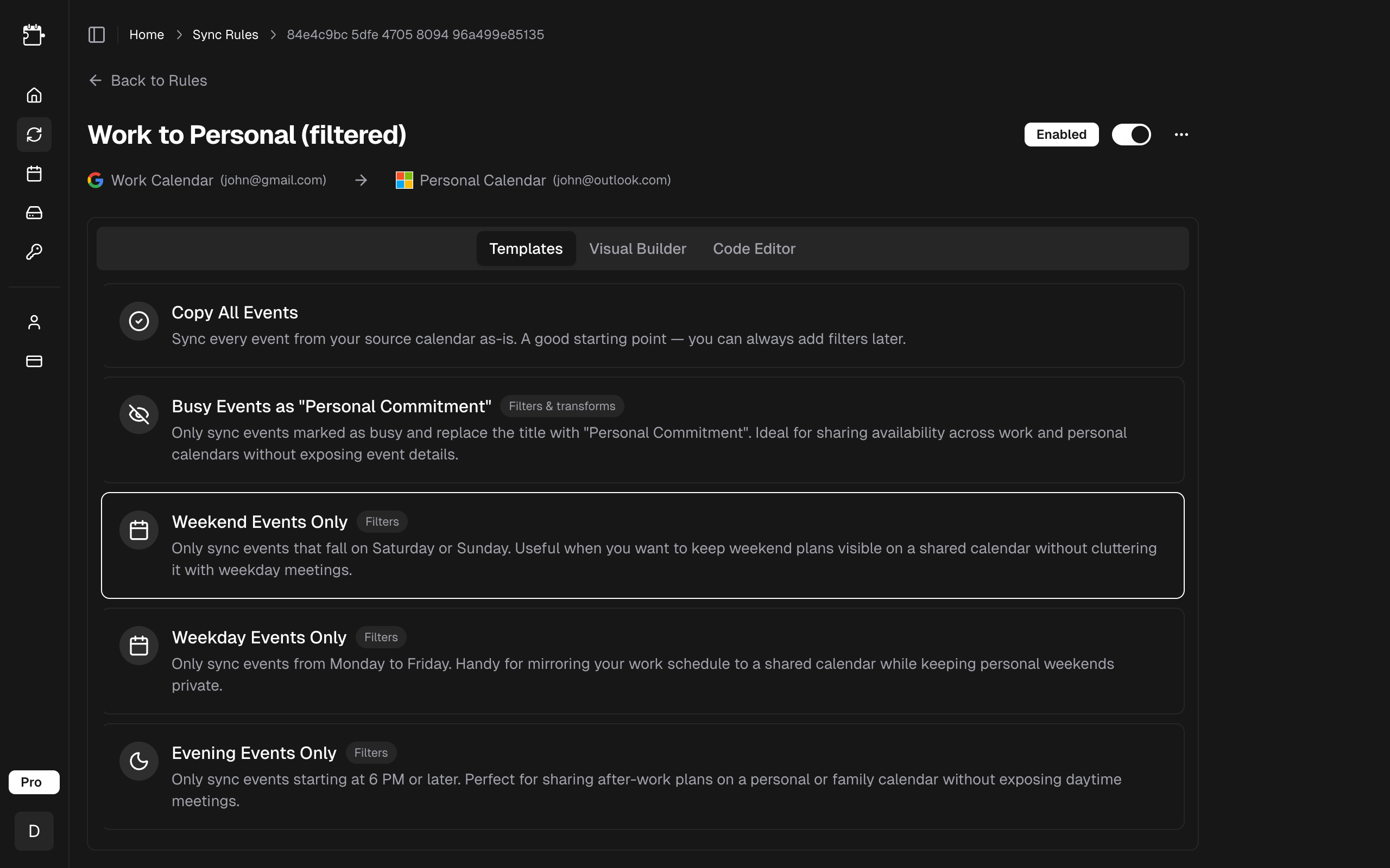 Template selector showing all built-in templates